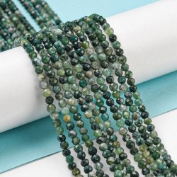 Moos-Achat, ganzer Strang, gr&uuml;nlich, runde Perle, facettiert,  ca. 3 mm, ca. 120 Stk.