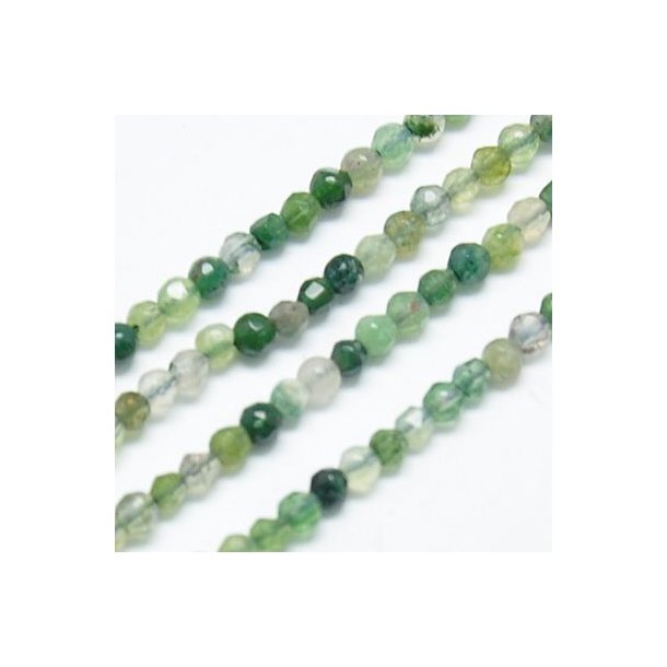 Moss agate, whole strand, green-white, facetted, round bead, CA. 2mm, 180pcs
