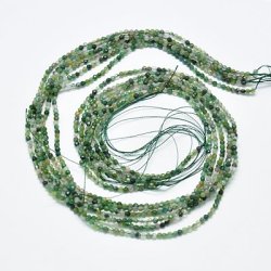 Moos-Achat, ganzer Strang, gr&uuml;nlich, runde Perle, facettiert,  CA. 2 mm, ca. 180 Stk.