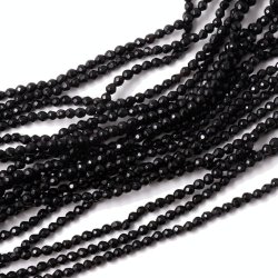 Achat, schwarz, ganzer Strang, facettiert, rund, 3x3 mm, ca. 140 Stk