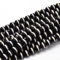 Achat, matt, schwarz mit wei&szlig;er Linie, runde Perle, 6 mm Durchmesser, 10 Stk.