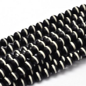 Achat, matt, schwarz mit weißer Linie, runde Perle, 6 mm Durchmesser, 10 Stk.