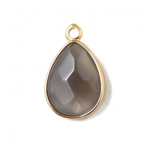 Vergoldeter Anhänger, grauer Achat, Tropfen 24x15 mm. 1 stk