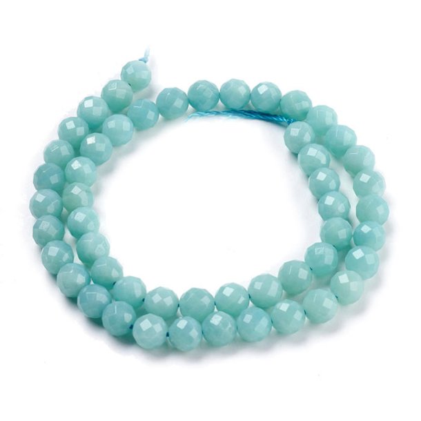 Amazonite, full strand, turquoise, faceted, round, 8mm, A-grade, 48pcs.