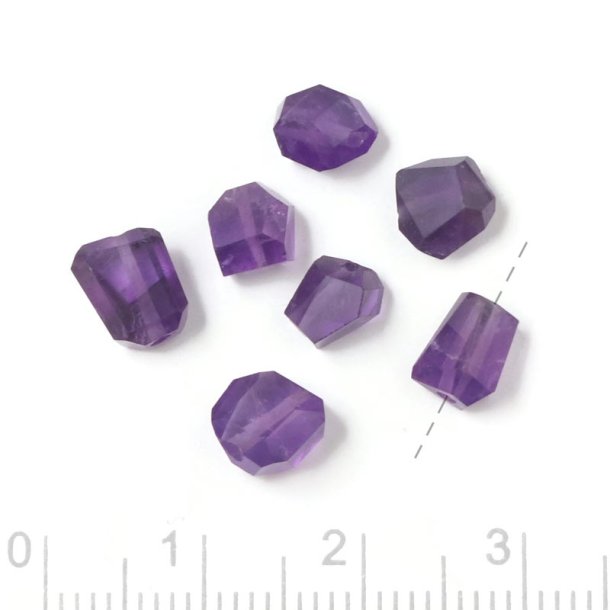 Amethyst, uneven faceted bead, dark purple, approx. 8x5x4 mm, 4 pcs.