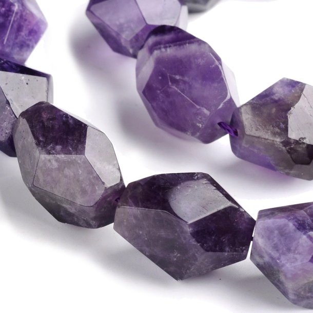 Amethyst, faceted nugget beads, purple, approx. 15x11 mm, 4 pcs