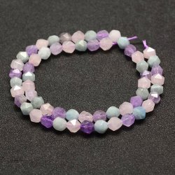 Amethyst, Aquamarine, Rose Quartz mix, faceted nuggets, appx. 8x7 mm, 49 pcs