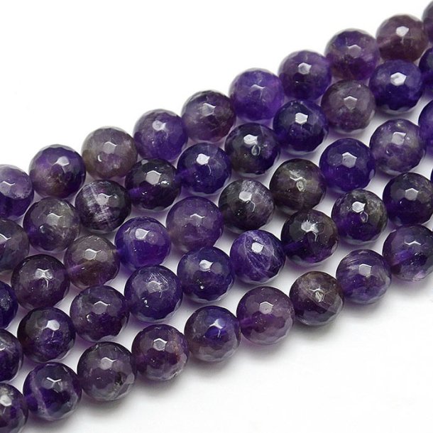 Amethyst, runde Perle, dunkel lila, facettenreich, 10 mm, 6 Stk.