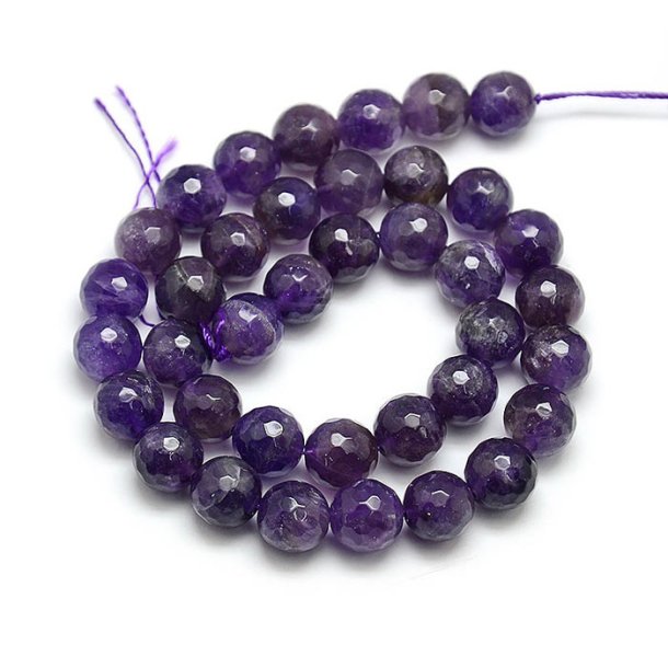 Amethyst, entire strand, round bead, faceted, purple, 10mm, 39pcs