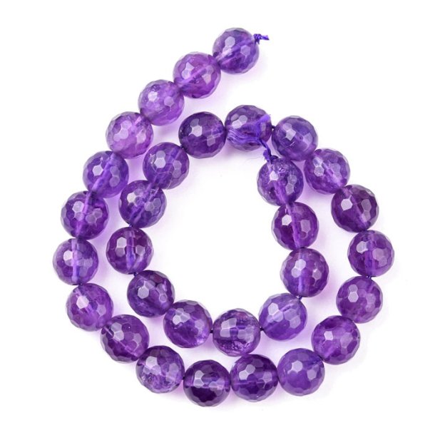 Amethyst, half strand of beads, round bead facetted, 6mm, 32psc.