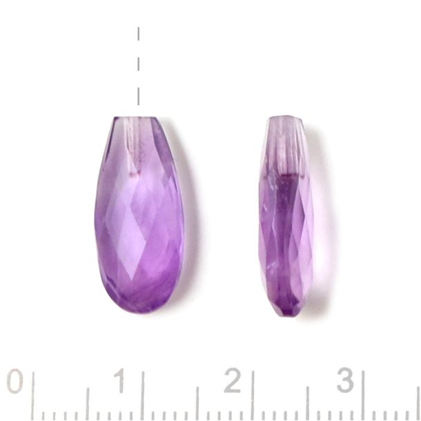 Amethyst, long flat teardrop, half-drilled, light purple, faceted, 18x8x6mm, 1pc