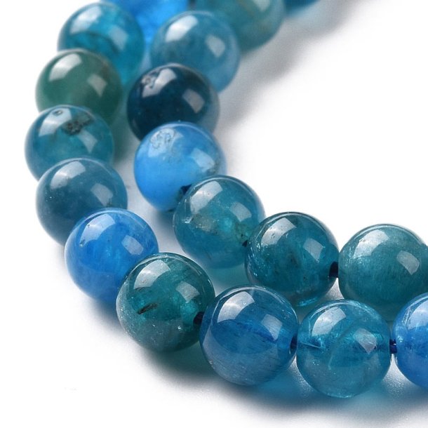 Natural apatite, dark turquoise-blue, round bead, A-grade, ca. 5,5mm, 6pcs
