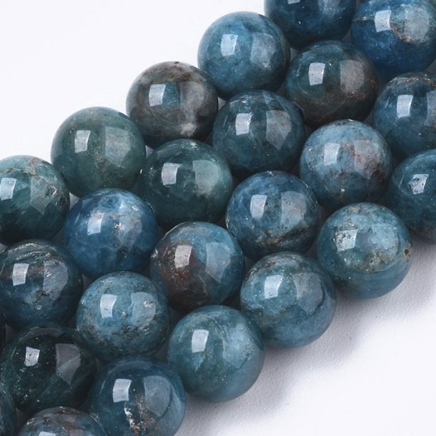 Natural apatite, dark turquoise-blue, round bead, A-grade, ca. 5,5mm, 6pcs