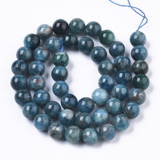 Natural apatite, whole strand, dark turquoise-blue, A-grade, 8mm, 48pcs