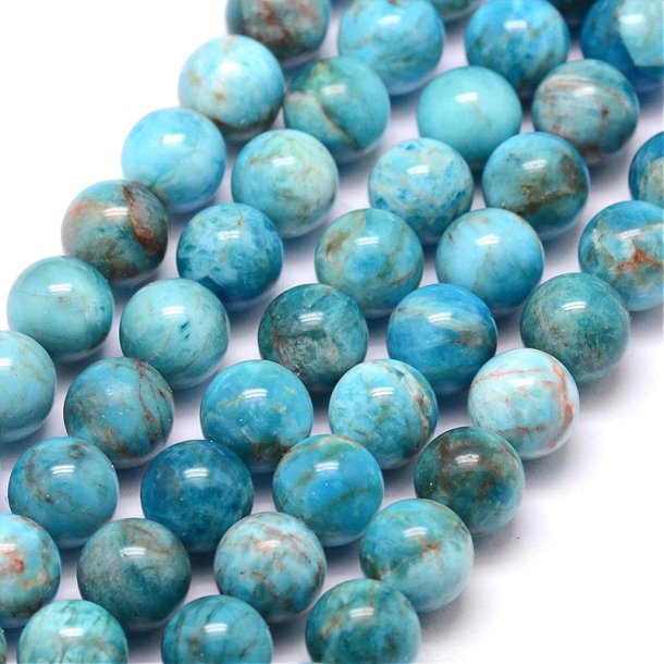 Natural apatite, turquoise-blue marbled, A-grade, 10mm, 4pcs
