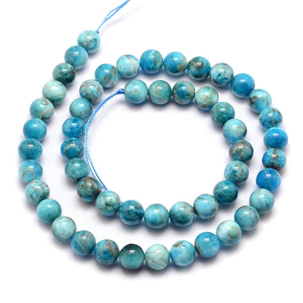 Natural apatite, whole strand, turquoise-blue marbled, A-grade, 10mm, 39pcs