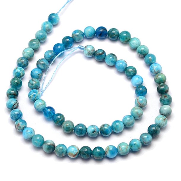 Natural apatite, whole strand, turquoise-blue marbled, A-grade, ca.6mm, 61pcs