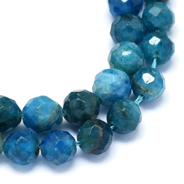 Natural apatite, dark turquoise-blue, facetted bead, 5.5mm, 6pcs