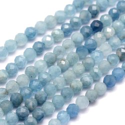 Aquamarin, ganzer Strang, facettierte Perlen, Blauschattierungen, 2 mm. 170 Stk