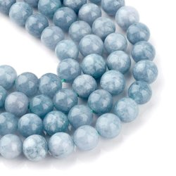 Aquamarin imitation, farvet quartz, lys bl�lig, rund perle, 6 mm, 6 stk