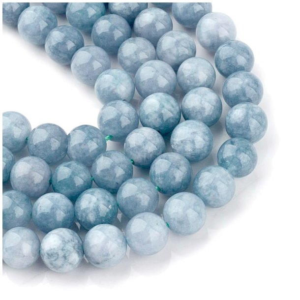 Aquamarin imitation, farvet quartz, hel streng, lys bl�lig, rund perle, 6 mm, 60 stk.