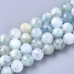 Aquamarin, halber Strang, rund, facettierte Perle, 8 mm. ca. 25 Stk