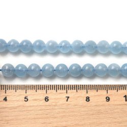 Akvamarin, naturlig rund perle, lys bl�, 6 mm, A-grade, 4 stk.