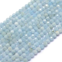 Aquamarin, ganzer Strang, facettierte Perlen, hellblau, 2 mm. 175 Stk