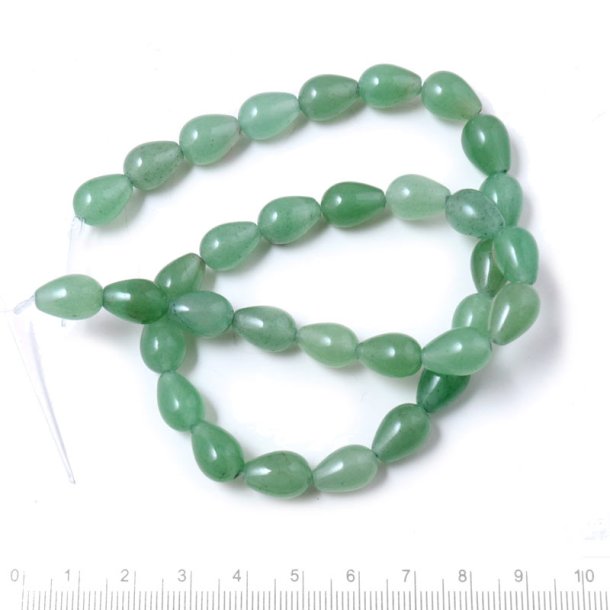 Green aventurine, full strand, teardrop shaped beads, 12x8mm, appx. 33 pcs