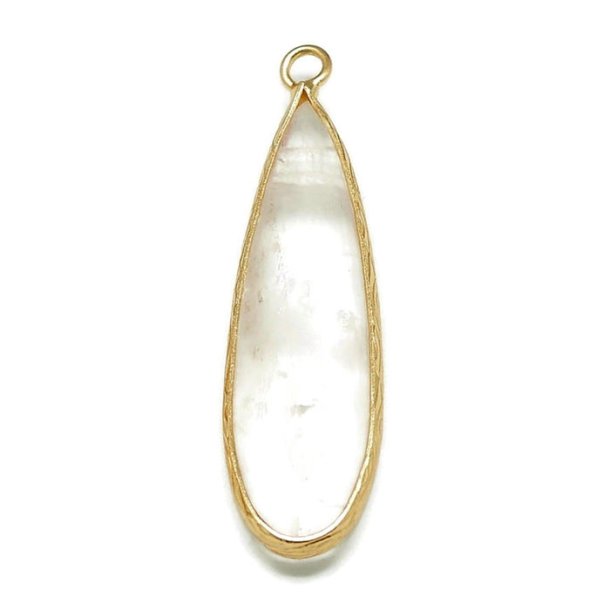 Goldplated brass pendant, murky clear quartz, drop, 40x11mm, 1pc