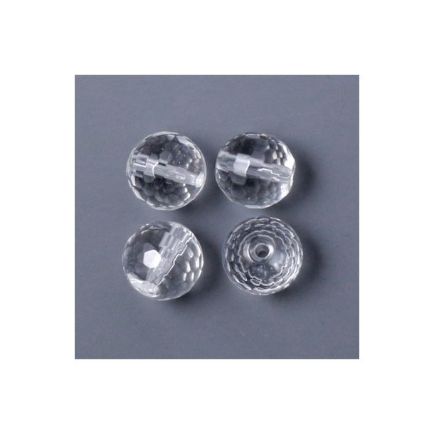 Quartz crystal, closely faceted, clear, 10mm, 6pcs.