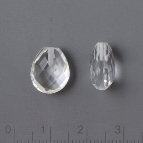 Mountain quartz teardrop, short flat, half-drilled, closely faceted, clear, 12x10x7mm, 1pc.