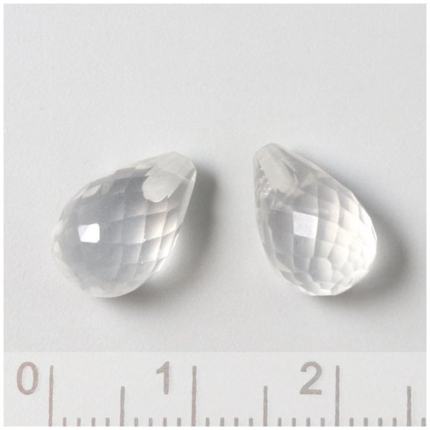 Schnee-Quarz, Tropfen, angebohrt, facettiert, unklar wei&szlig;, 12x8 mm, 1 Stk.