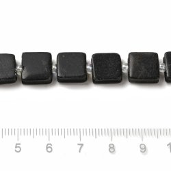 Black stone, flache viereckige Perle fr Makramee, Schwartz, 10x10x5 mm, 1 Stk