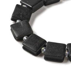 Black stone, flache viereckige Perle fr Makramee, Schwartz, 10x10x5 mm, 1 Stk