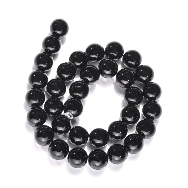 Black-stone, full bead strand, polished round, black, 12 mm, 33 pcs
