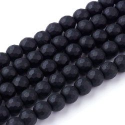 Black-Stone, matt facettiert, ganzer Perlenstrang, 6 mm, 65 Stk