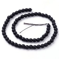 Black-Stone, matt facettiert, ganzer Perlenstrang, 6 mm, 65 Stk