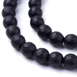 Black-Stone, matt facettiert, ganzer Perlenstrang, 8 mm, 48 Stk