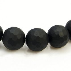 Black-Stone, matt facettiert, ganzer Perlenstrang, 6 mm, 65 Stk