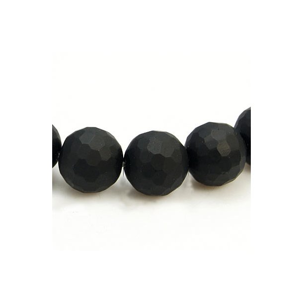 Black-Stone, schwarz matt facettiert, ganzer Perlenstrang, 10 mm, 39 Stk