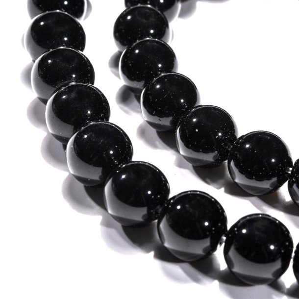 Black-stone, full bead strand, polished round, black, 12 mm, 6 pcs