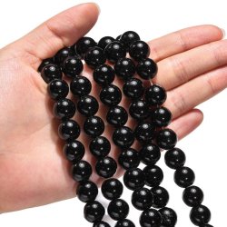 Black-stone, ganzer Perlenstrang, poliert rund, schwarz, 12 mm, 6 Stck