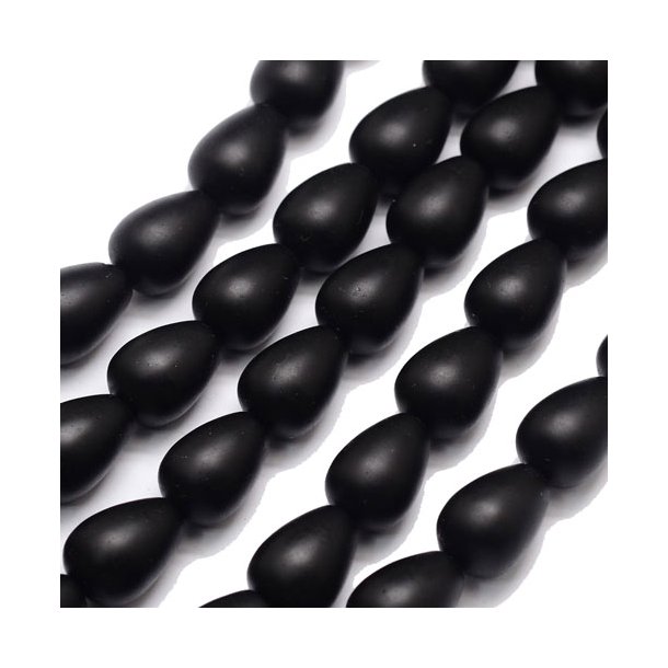 Blackstone, drop shape bead, matte black, 18x13mm, 4pcs
