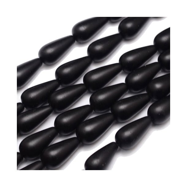 Blackstone, drop shape bead, matte black, 20x10mm, 4pcs