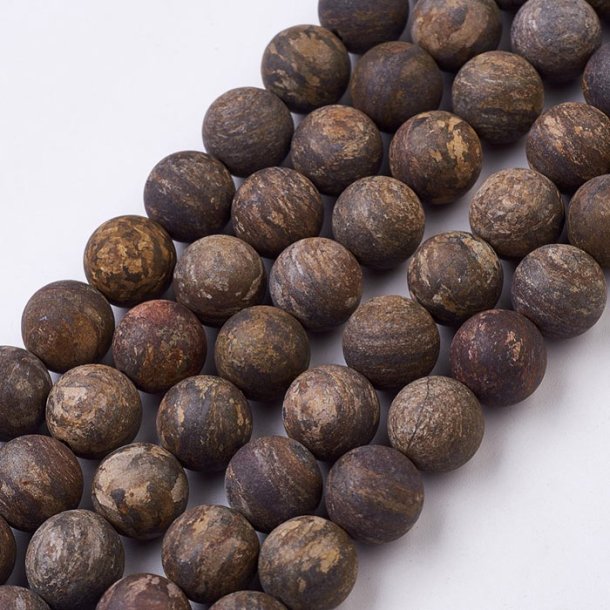 Bronzite, round pearl, full strand, dark brown, frosted, 10 mm. 38 pcs.