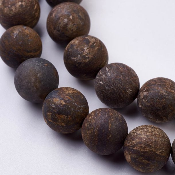 Bronzite, round bead, frosted, dark brown, 10 mm. 6 pcs.