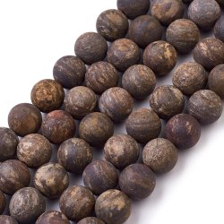 Bronzit, runde Perle, ganzer Strang, dunkelbraun, mattiert, 10 mm. 38 Stck.