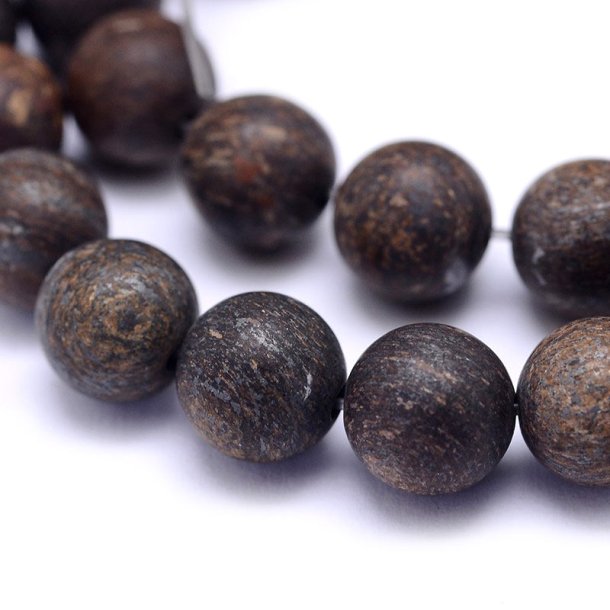 Bronzit, Steinperle, dunkel braun mattiert, rund, 6 mm. 10Stk
