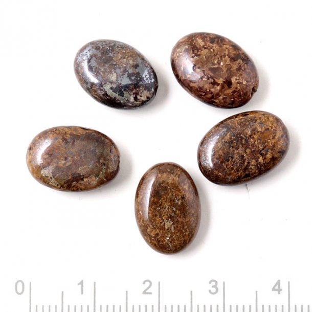 Bronzit, oval flad perle, gyldenbrun, 15x10x5 mm. 4 stk.